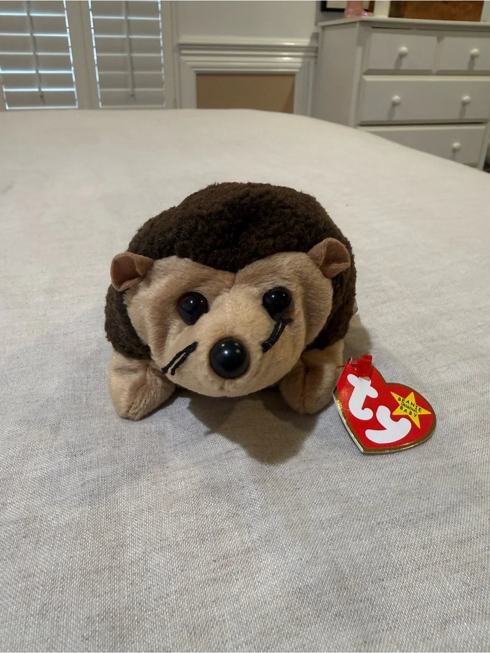 Ty Brown and Tan Beanie Baby - Prickles - Hedgehog Beanie Plush